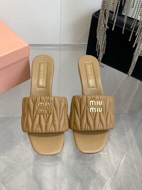Miu Miu Beige Leather Heeled Mules